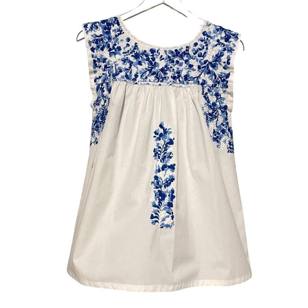Mi Golondrina Cielo Mexicana Embroidered Huipil Floral Top Boho Size Small